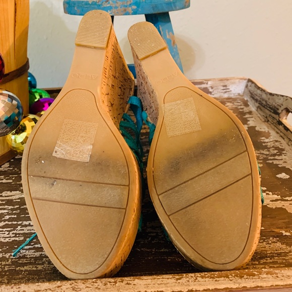 ALDO TURQUOISE ANKLE WRAP WEDGES 7 - Picture 5 of 8